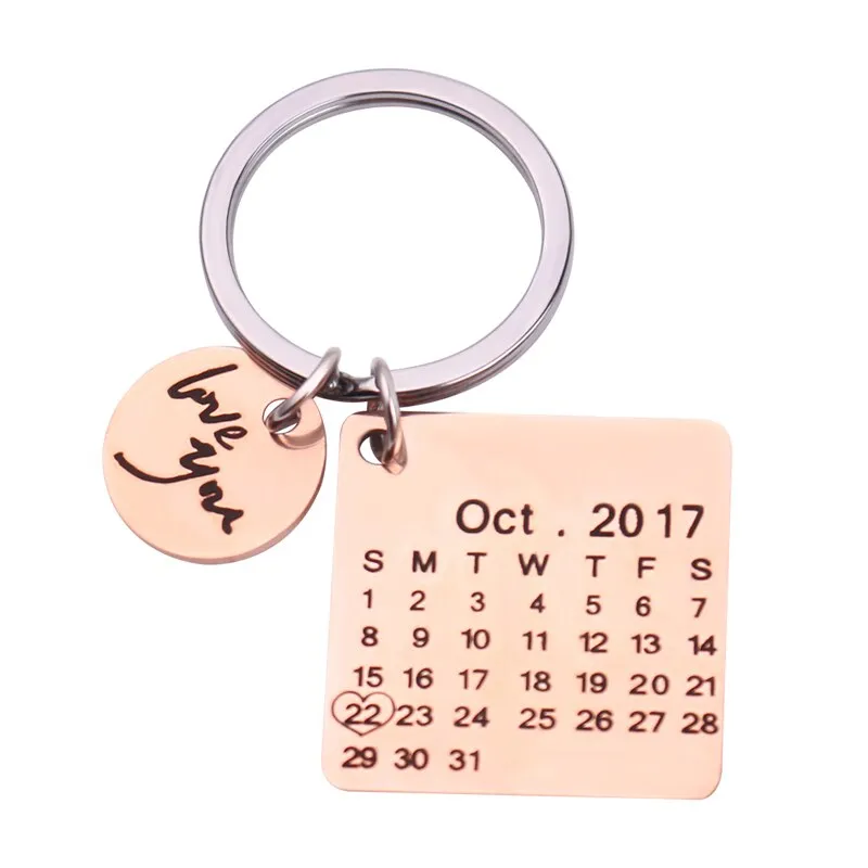 18K Gold Plated Calendar Keychain- Best Custom Keychain With Engraving Name, Date, Initials