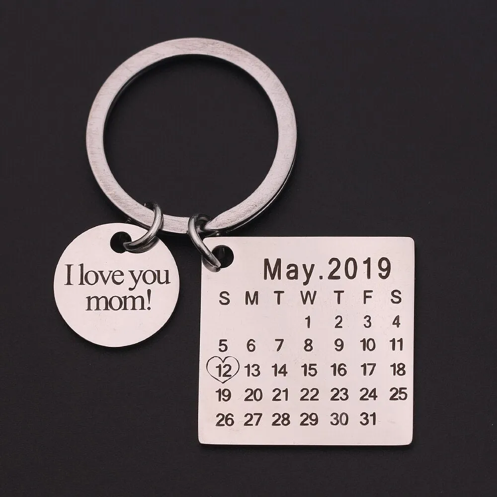 18K Gold Plated Calendar Keychain- Best Custom Keychain With Engraving Name, Date, Initials