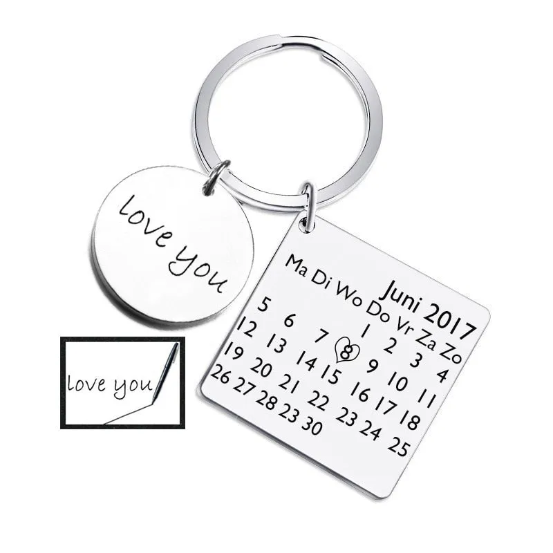 18K Gold Plated Calendar Keychain- Best Custom Keychain With Engraving Name, Date, Initials