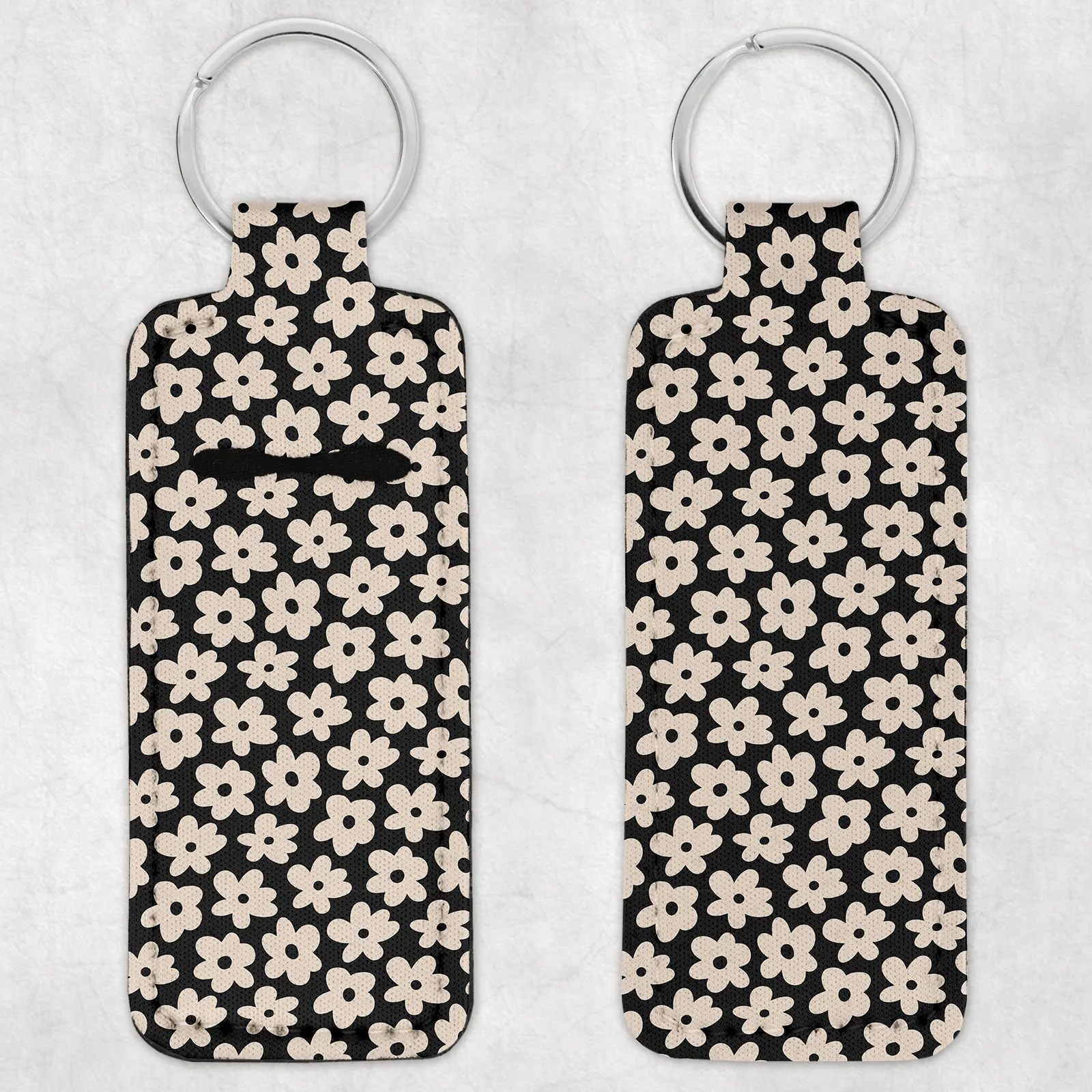 Black & White Floral Lip Balm Holder & Wristlet