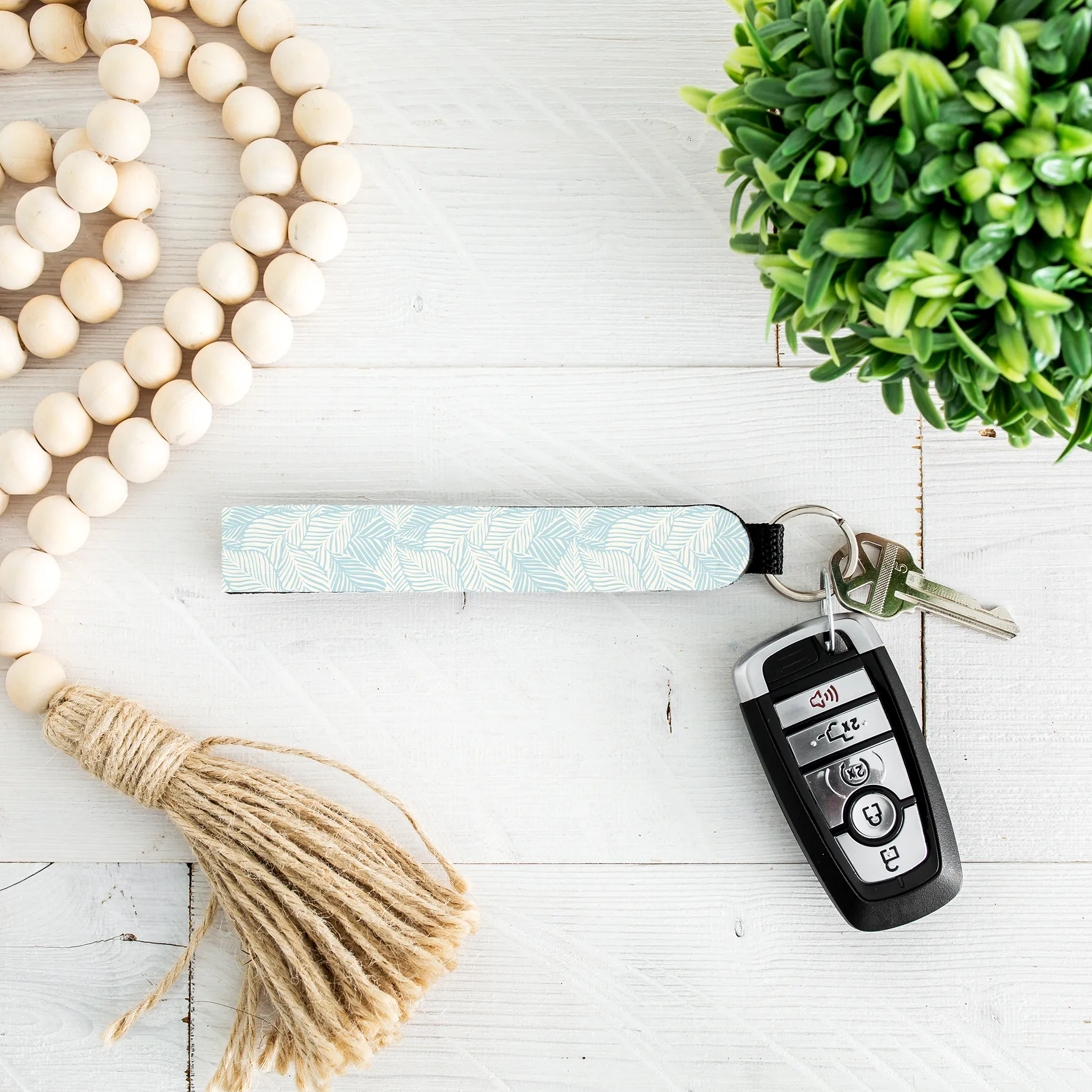 Blue Palm Leaf Lip Balm Holder & Wristlet