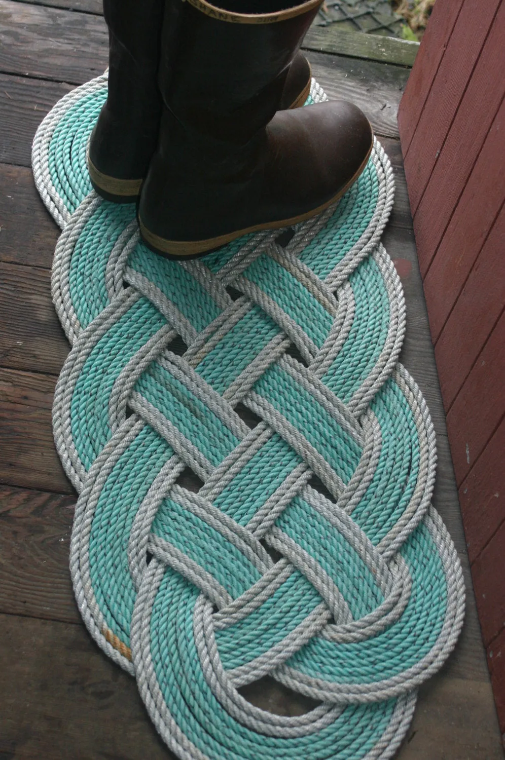 Doormat 36" x 15" Green with Double Silver Accent AS SEEN on HGTV