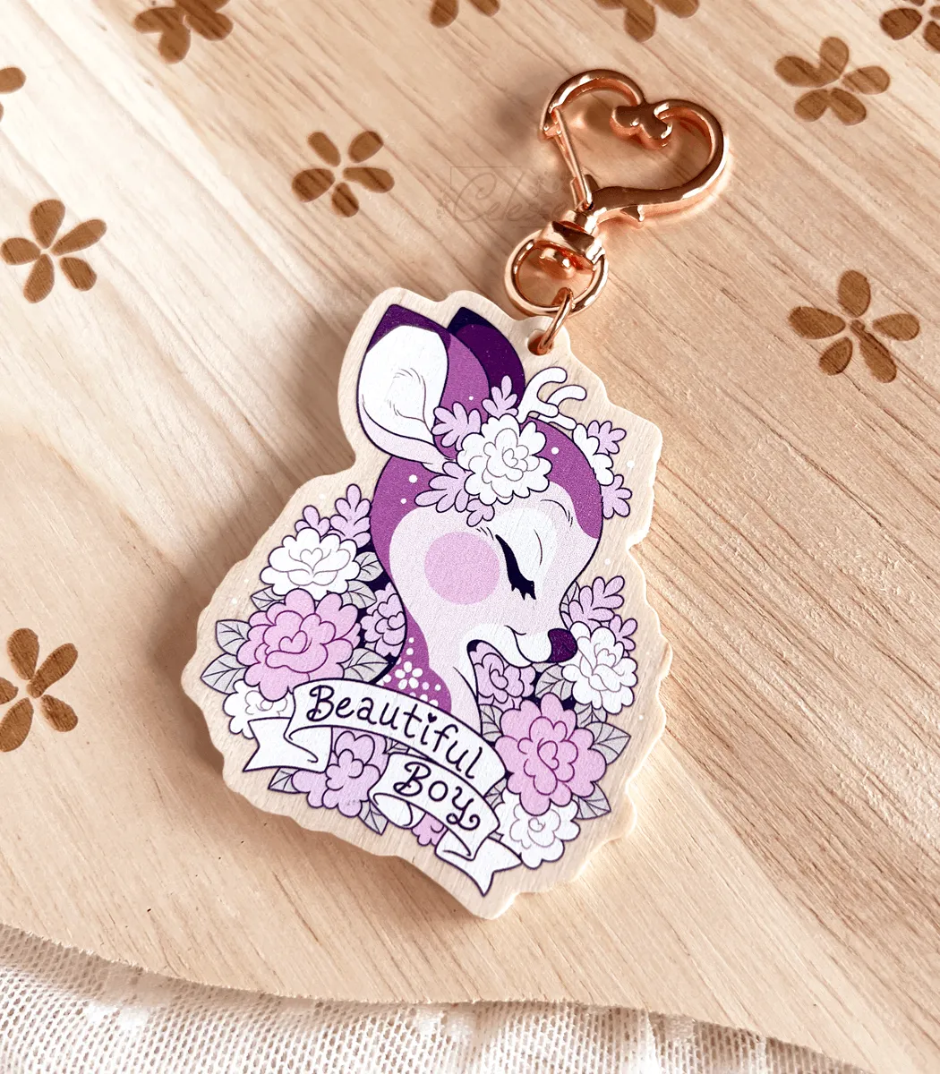 Lavendeer Beautiful Boy Wood Keychain