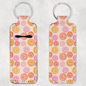 Pink & Orange Smiley Lip Balm Holder & Wristlet